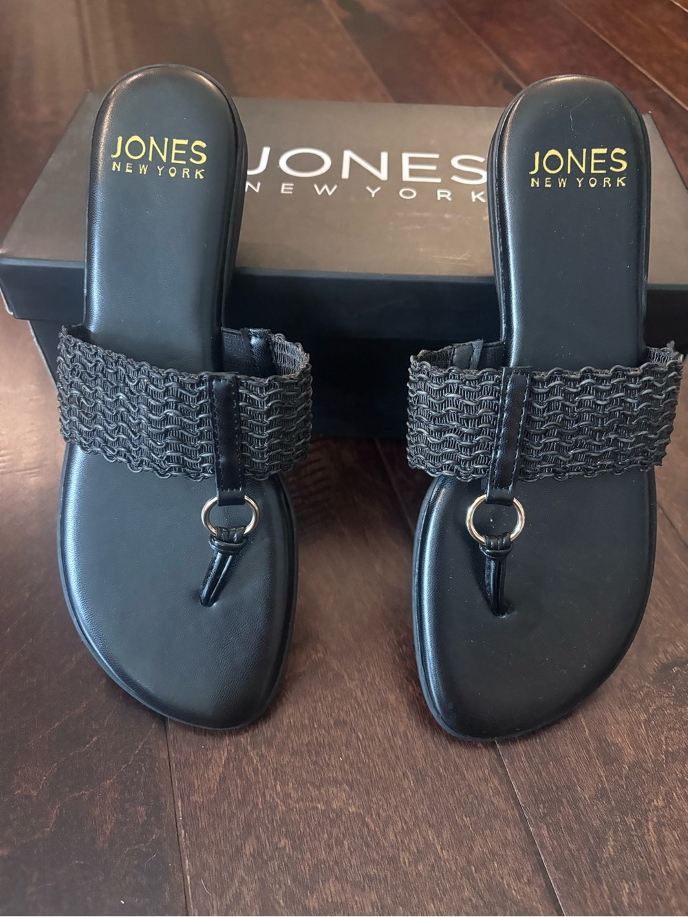 NWT Jones New York Black Woven Sandals, 7.5